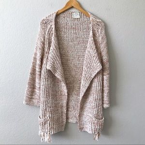 GIADA FORTE Open Knit Waterfall Fringe Metallic Cardigan M